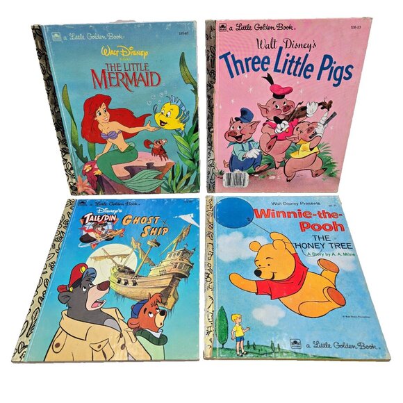 Little Golden Books Lot Disney Little Mermaid Three Little Pigs Tale Spin Pooh - Picture 1 of 16